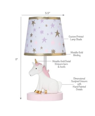 Rainbow Unicorn Pink/White Nursery Lamp with Shade & Bulb