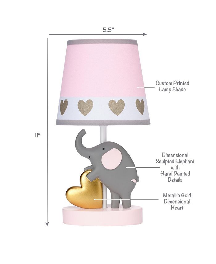Bedtime Originals Eloise Pink/Gold Elephant and Heart Lamp & Shade with ...