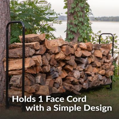 Outdoor Heavy-Duty Steel Firewood Log Rack Holder and Weather-Resistant Polyester Log Rack Cover - Black