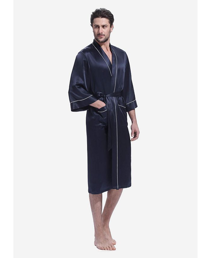 LILYSILK 22 Momme Kimono Silk Robe with Piping for Men - Macy's