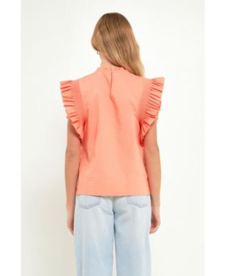 Women's Ruffle Sleeve Poplin Top