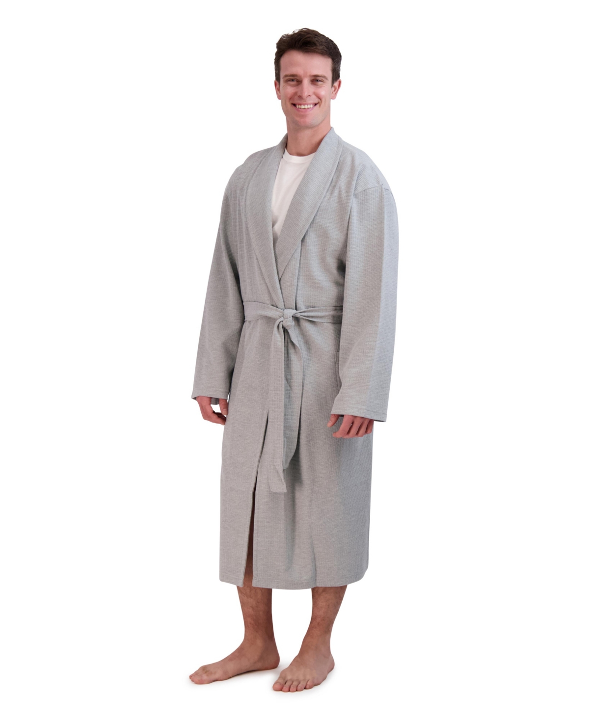 Men's Cotton Waffle Knit Robe - Heather Gray