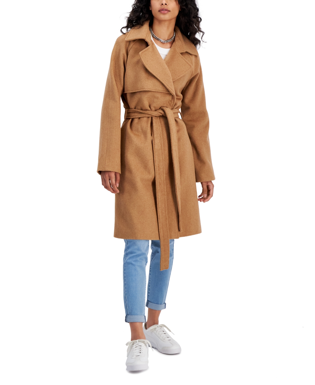 Collection B Junior's Trendy Belted Wrap Coat, Created for Macy's