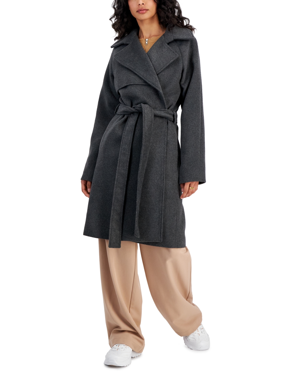 Collection B Junior's Trendy Belted Wrap Coat, Created for Macy's
