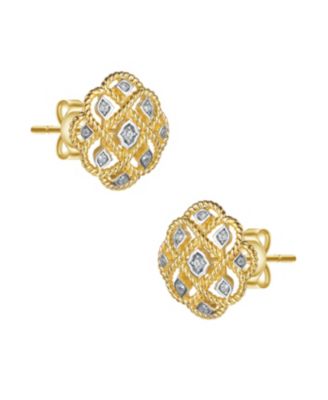 14K Gold Plated and White Gold Plated Cubic Zirconia Stud Earrings