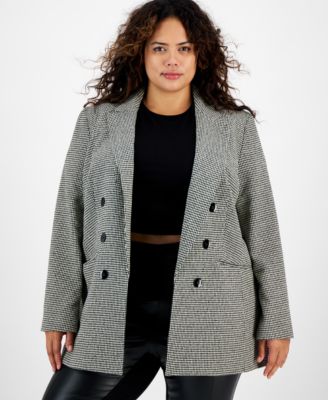 Bar III - Plus Size Faux Double-Breasted Houndstooth Blazer