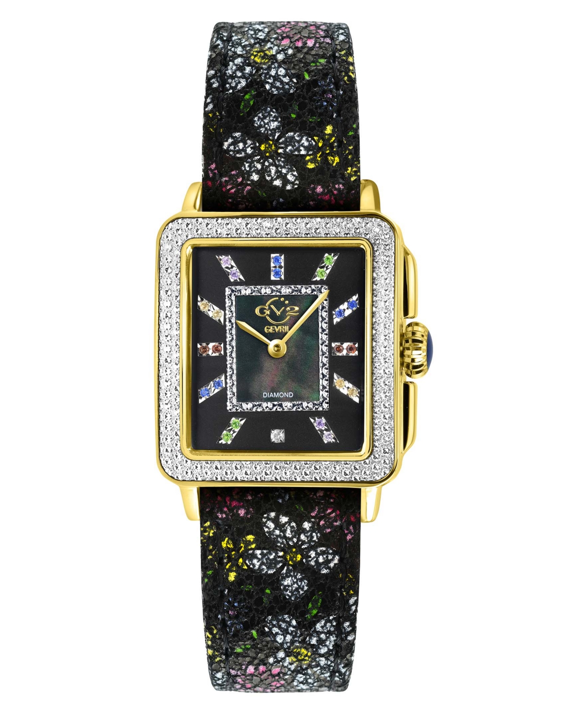 Shop Gv2 By Gevril Women's Padova Swiss Quartz Gemstone Floral Swiss Quartz Black Leather Watch 30mm