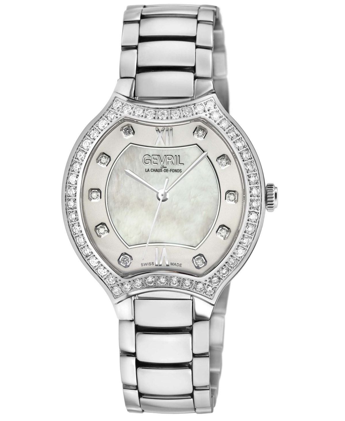 Gevril Women's Lugano Swiss Quartz Silver-tone Stainless Steel Watch 35mm