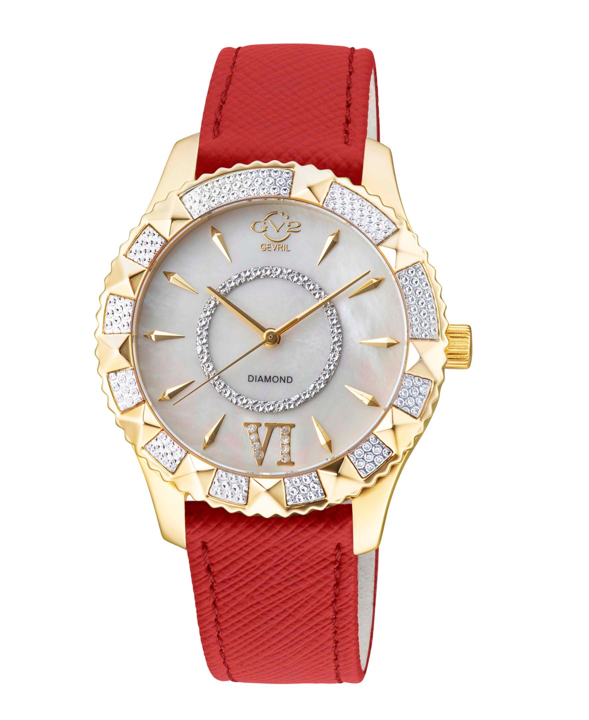 Gv2 By Gevril Women's Venice Swiss Quartz Red Faux Leather Watch 38mm