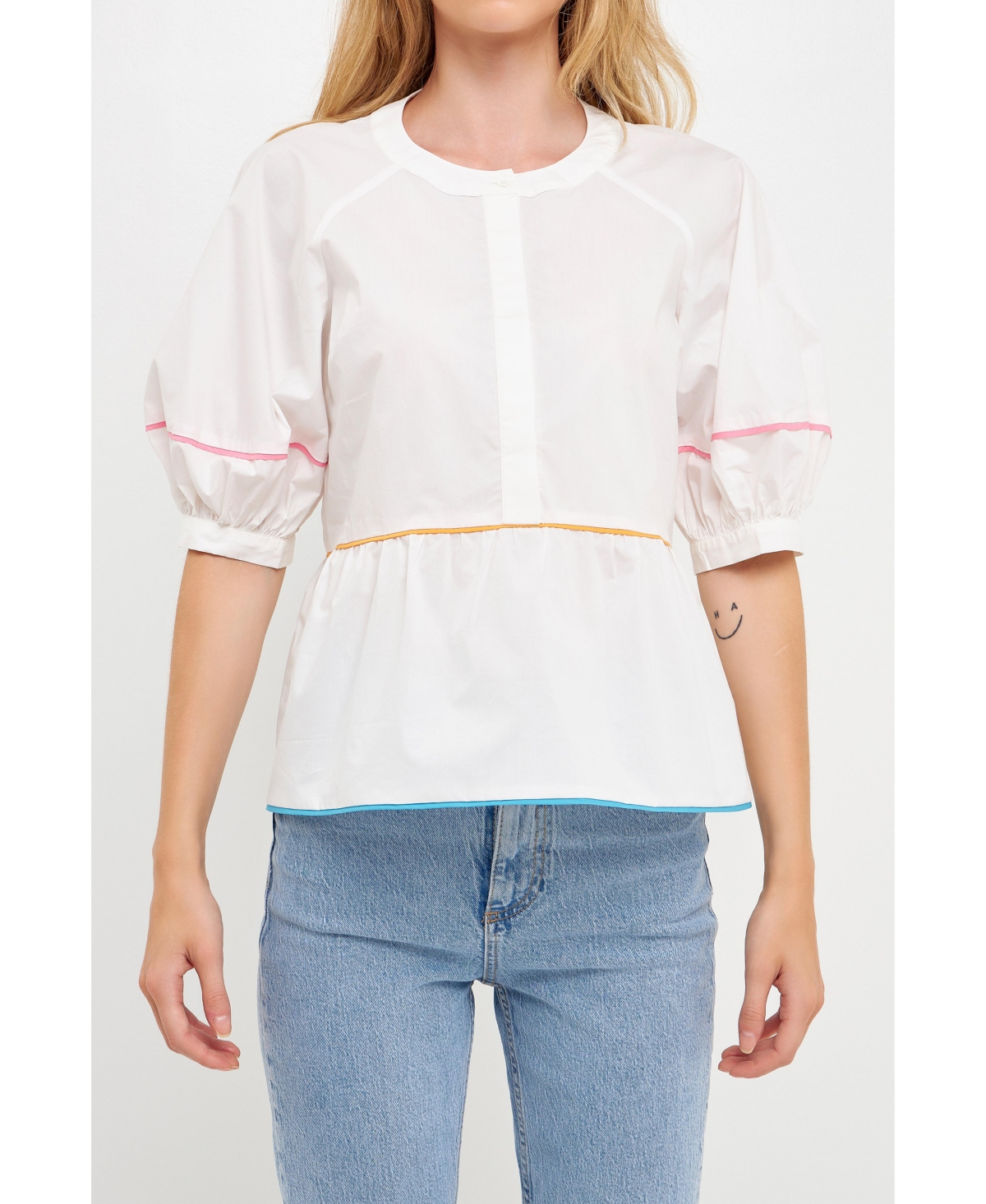 English Factory Piping Detail Blouse In Ivory