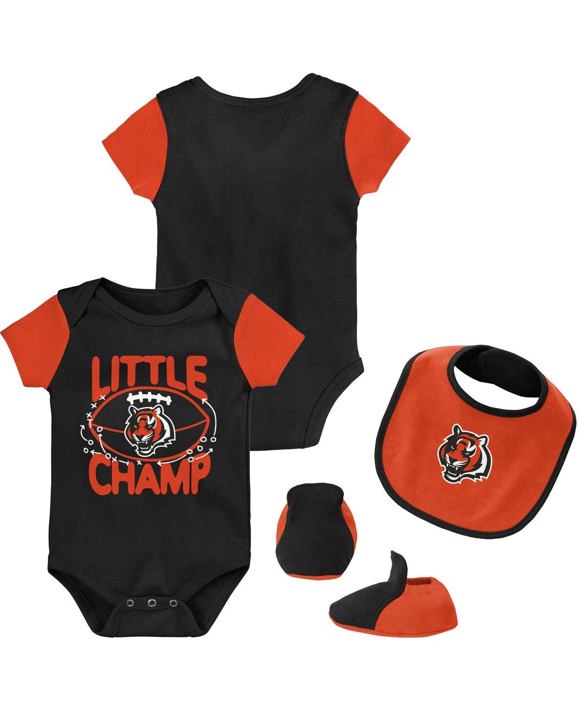Outerstuff Babies' Newborn And Infant Boys And Girls Black, Orange Cincinnati Bengals Little Champ Three-piece Bodysuit In Black,orange