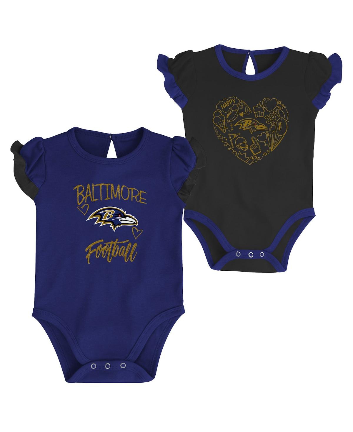 Outerstuff Babies' Newborn And Infant Boys And Girls Purple, Black Baltimore Ravens Too Much Love Two-piece Bodysuit Se In Purple,black