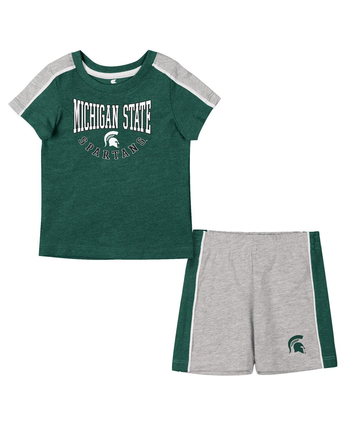Shop Colosseum Infant Boys And Girls  Green, Heather Gray Michigan State Spartans Norman T-shirt And Short In Green,heather Gray