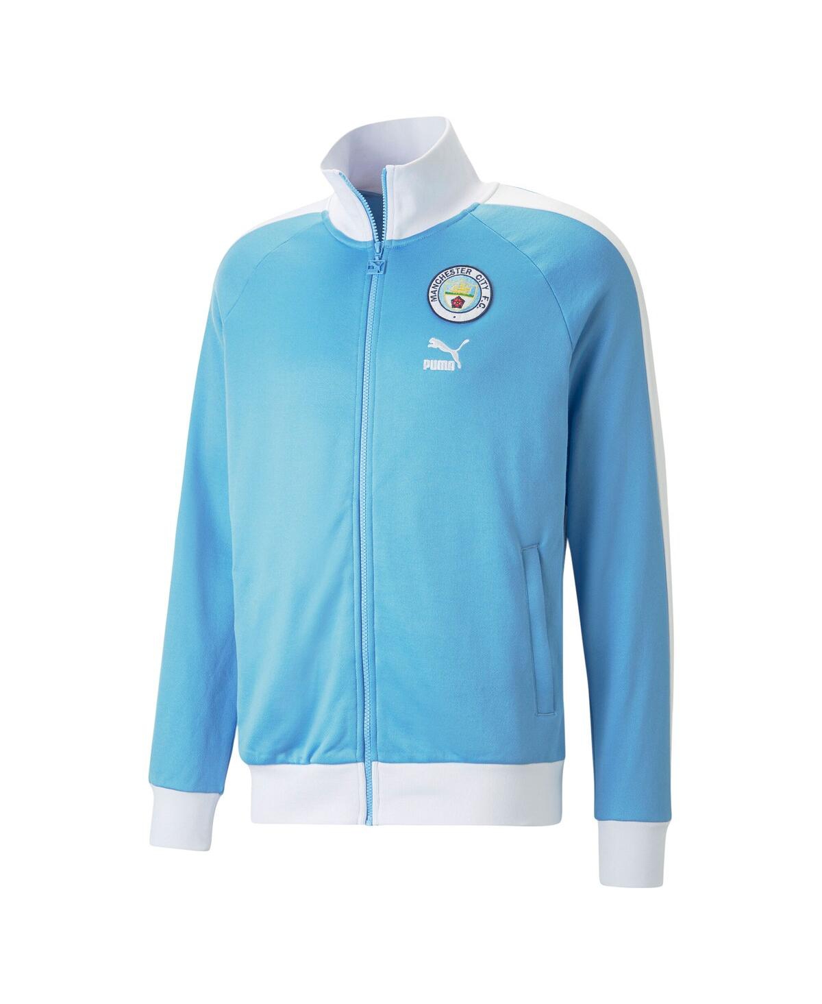 Shop Puma Men's  Sky Blue Manchester City Ftblheritage T7 Raglan Full-zip Track Jacket