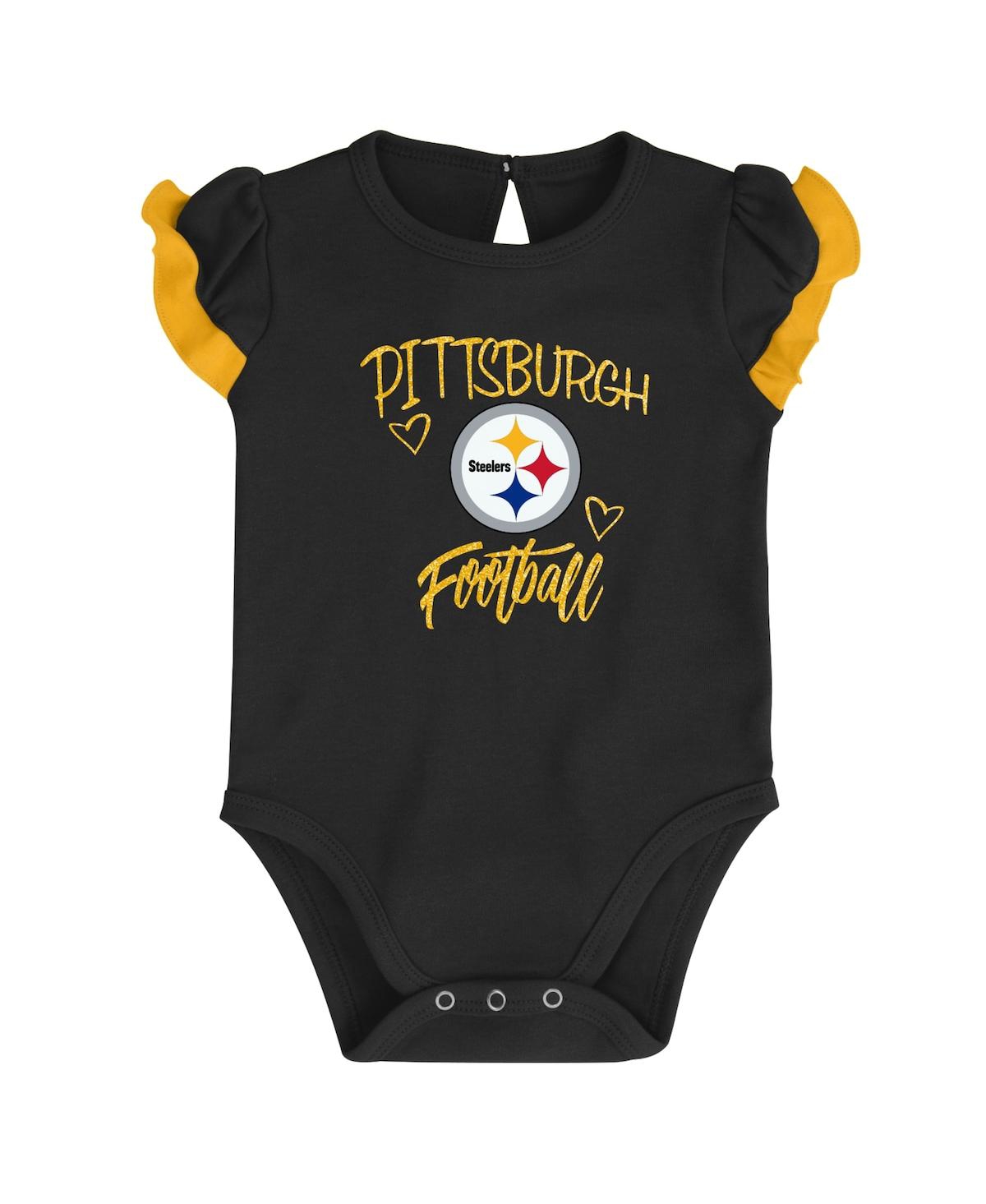 Shop Outerstuff Baby Boys And Girls Black, Gold Pittsburgh Steelers Too Much Love Two-piece Bodysuit Set In Black,gold