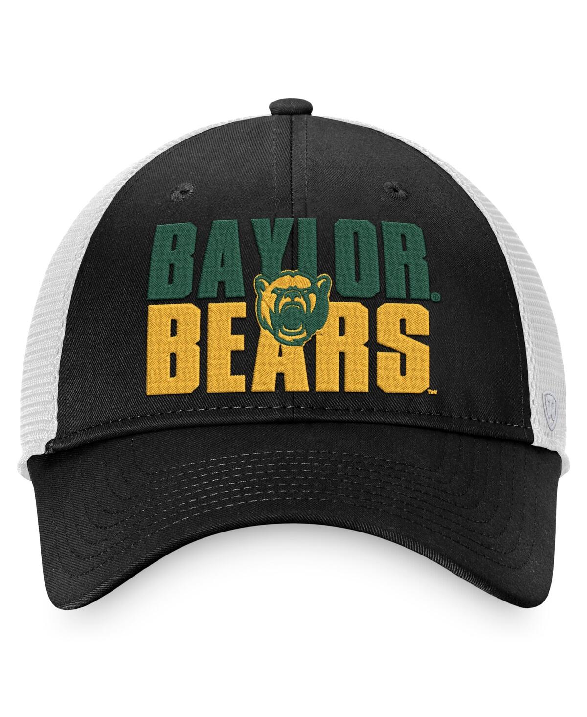 Top Of The World Men's  Black, White Baylor Bears Stockpile Trucker Snapback Hat In Black,white