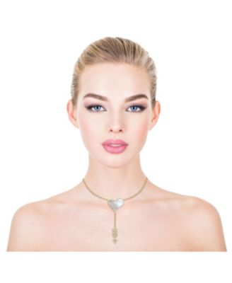 14k Gold Plated with Cubic Zirconia & Mother of Pearl Cupida€s Arrow Heart Y-Necklace