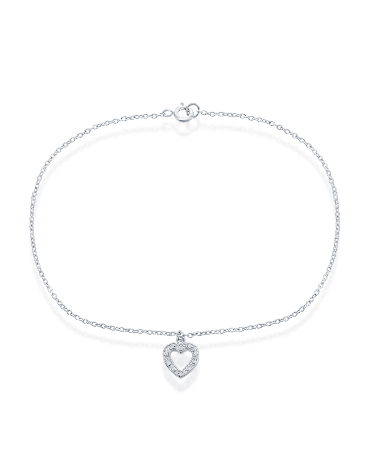 Simona Sterling Silver Anklet W/ Hanging Cz Heart
