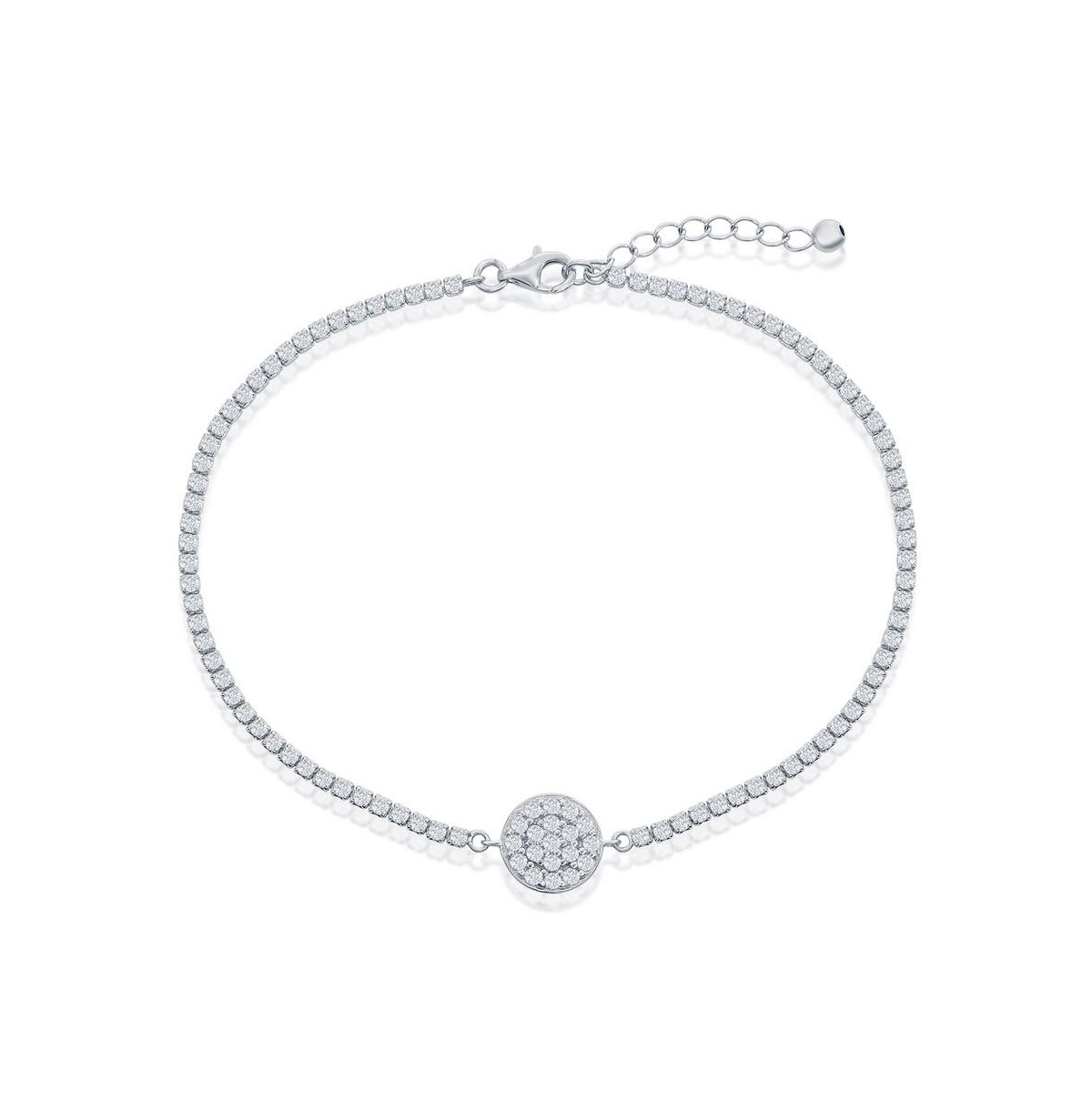 Simona Sterling Silver Round Disc Cz Tennis Anklet