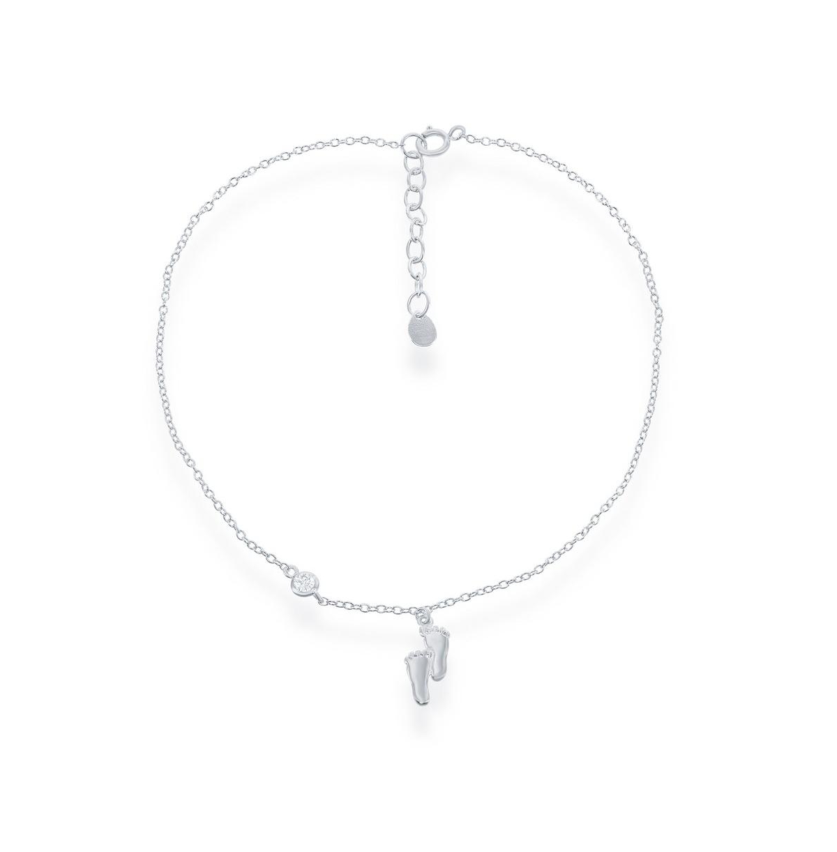 Simona Sterling Silver Foot Prints with Single Cz Anklet