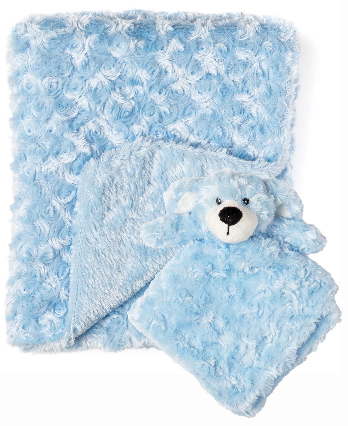 Tendertyme Baby Boys Curly Plush Blanket With Nunu, 2 Piece Set In Plush Blue