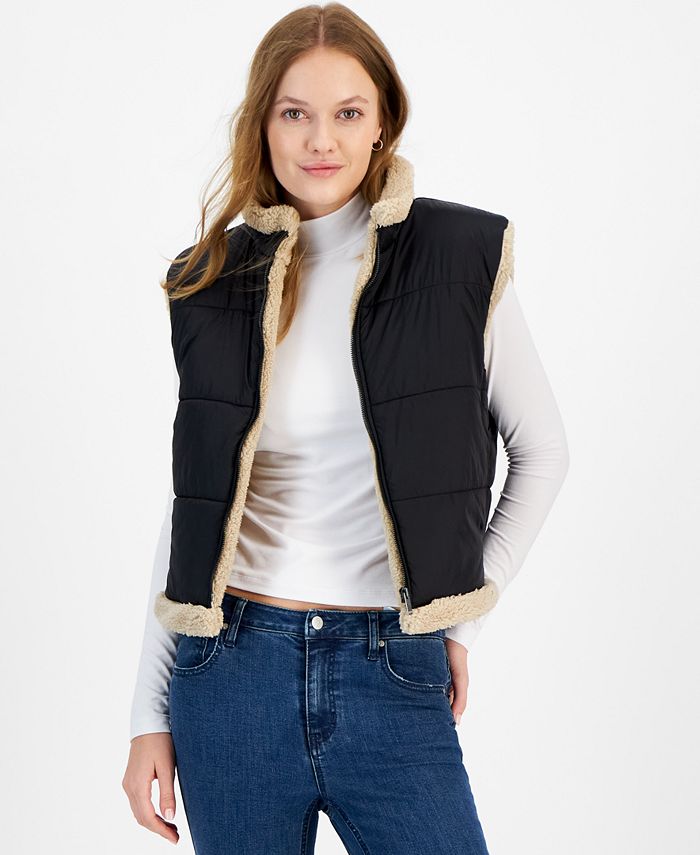 Fur lined top vest womens