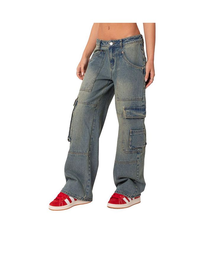Edikted Women's Westie Low Rise Washed Cargo Jeans - Macy's