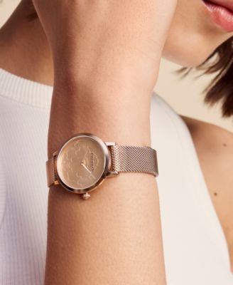 Women's Ultra Slim Floral Carnation Gold-Tone Steel Watch 28mm