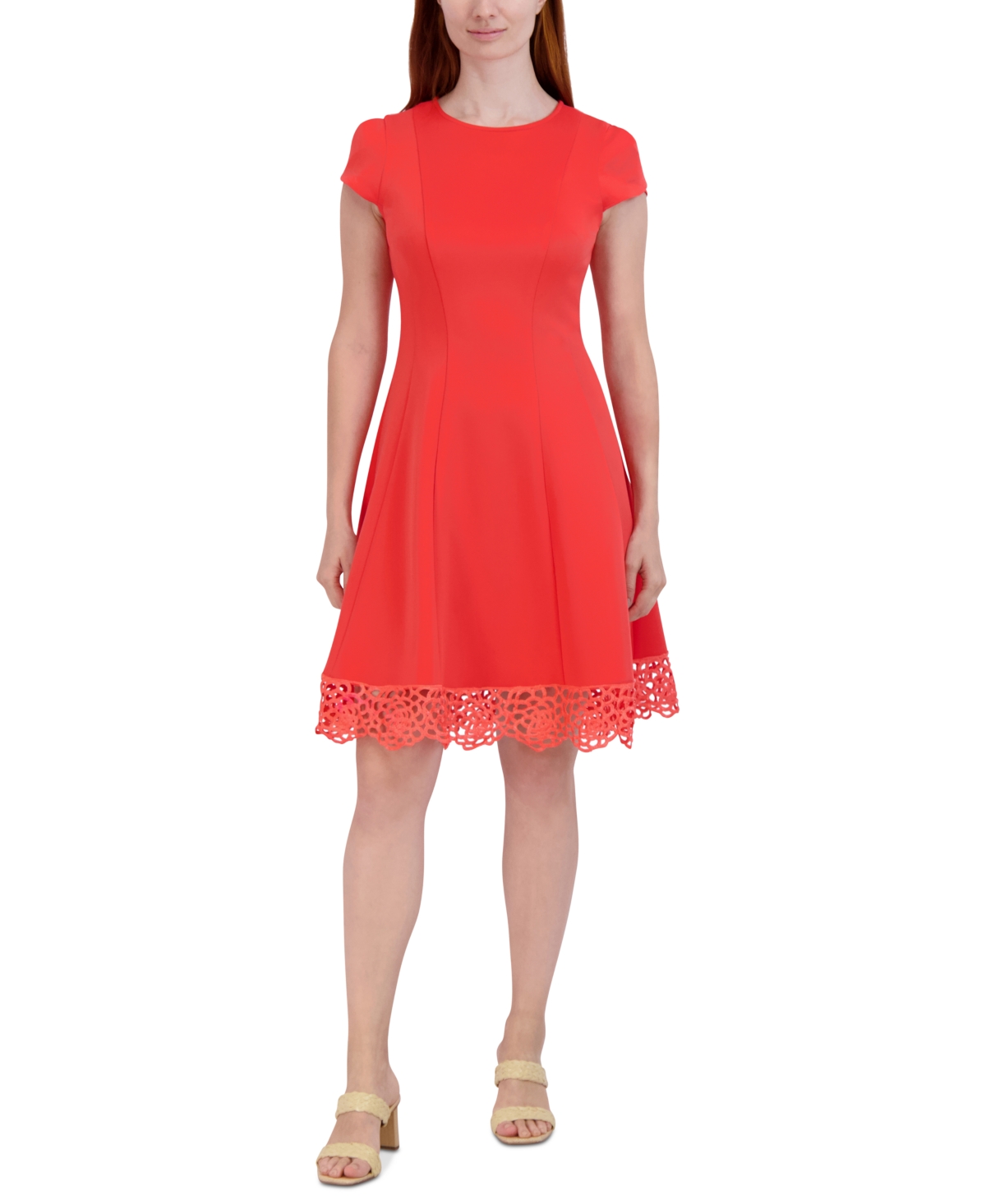 Donna Ricco Women's Round-neck Sleeveless Fit & Flare Dress In Coral