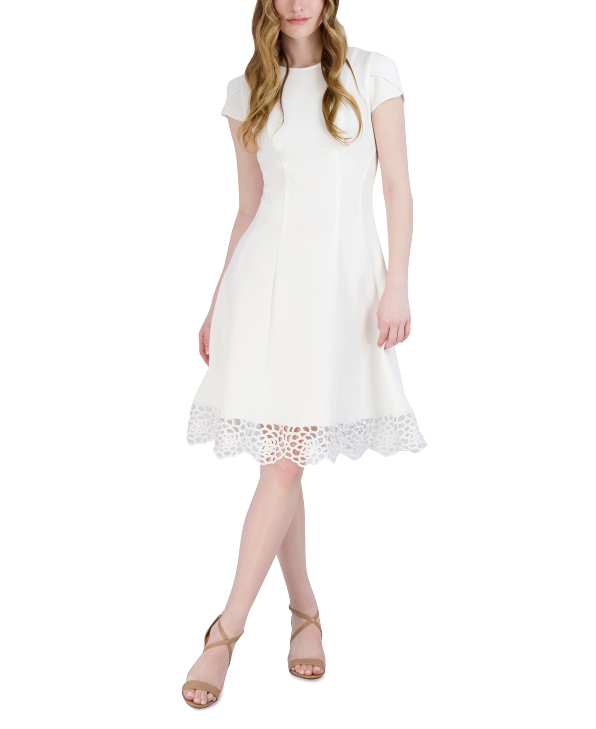 Shop Donna Ricco Women's Round-neck Sleeveless Fit & Flare Dress In White