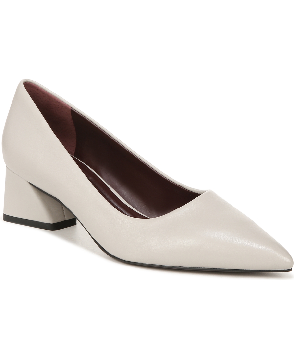Racer-Pump Pointed Toe Block Heel Pumps - Stone Grey Leather