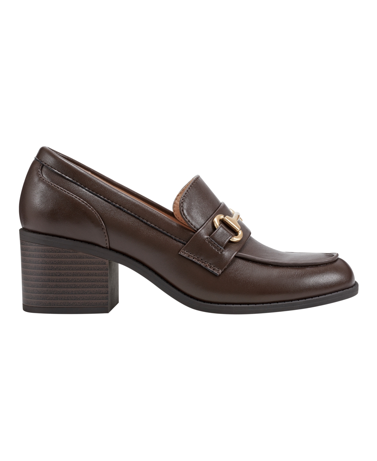 Bandolino Women's Mayble Block Heel Hardware Detail Loafers - Dark Brown - Faux Leather - Polyurethane
