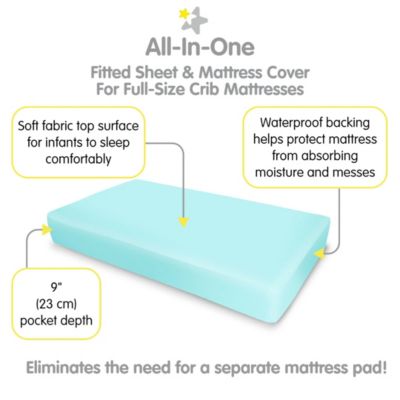 All-in-One Fitted Sheet & Waterproof Cover for 52" x 28" Crib Mattress (2-Pack)