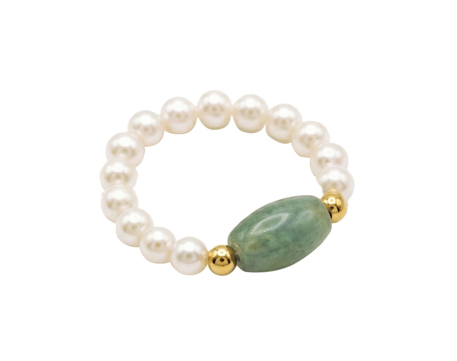 Isa Jade and Beaded Pearl Stretch Ring