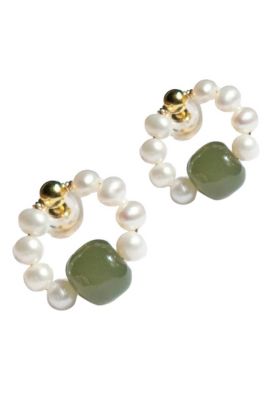 Isa Beaded pearl jade hoop earrings - Green 68$