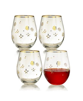 Qualia Glass Plum Blossom Stemless 19 oz Wine Glasses, Set of 4