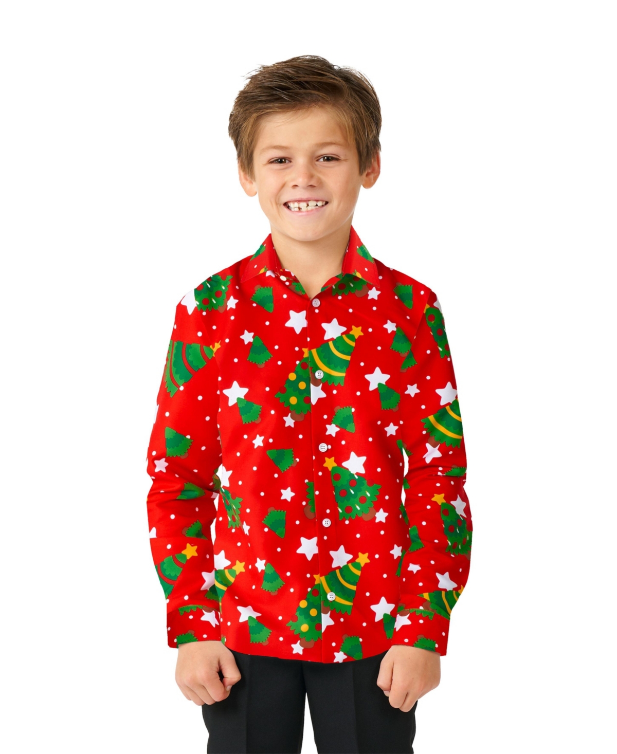 Suitmeister Little Boys Christmas Trees Stars Long Sleeves Shirt In Medium Red