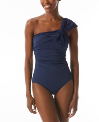 Carmen Marc Valvo Plunge-Neck Ruched One-Piece Swimsuit