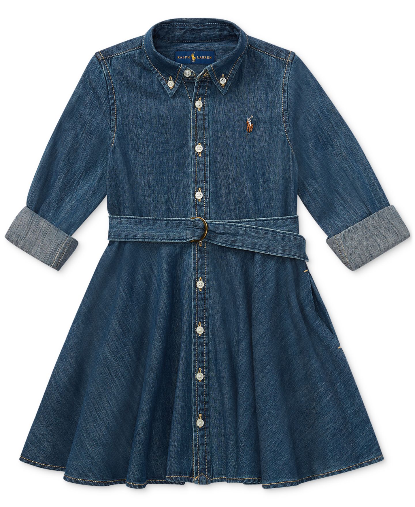 Платье Polo Ralph Lauren Belted Cotton Chino Shirtdress для девочек, цвет: Индиго — фото 3