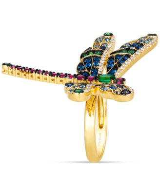 Le Vian Chocolatier® Multi-Gemstone (2-1/3 ct. t.w.) & Diamond (3/8 ct. t.w.) Dragonfly Ring in 14k Gold