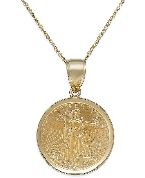 Genuine Eagle Coin Pendant Necklace In 22k And 14k Gold