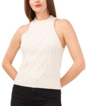 Women's Cable-Knit Mock-Neck Sleeveless Sweater