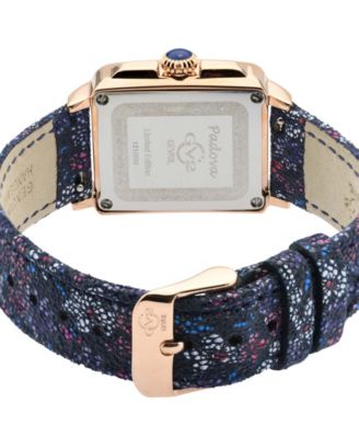 Women's Padova Swiss Quartz Floral Blue Leather Watch 30mm