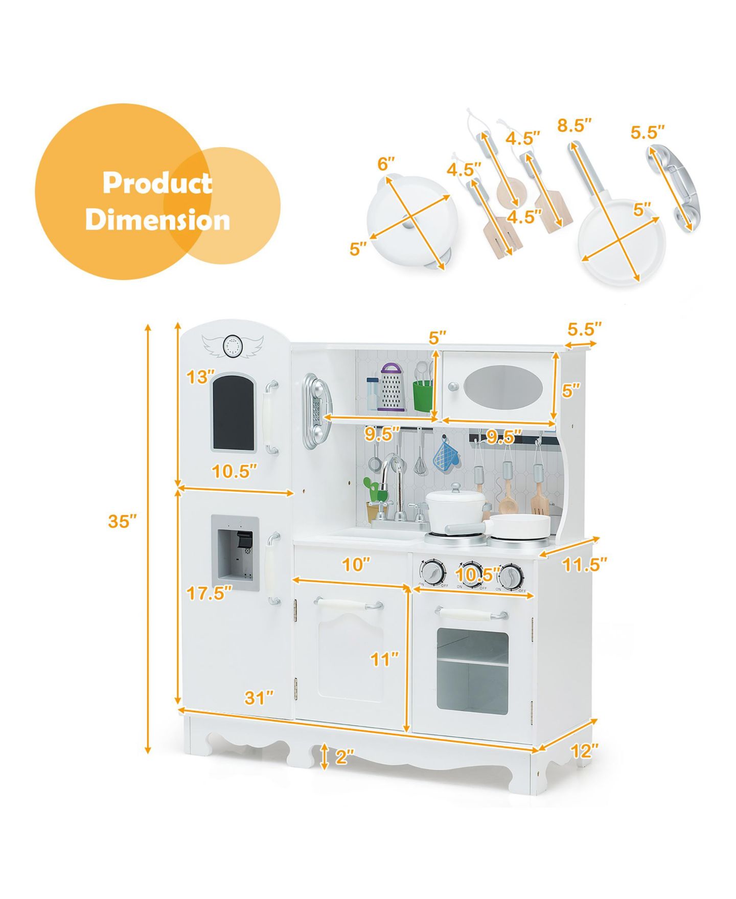 Детские игрушки Costway Play Kitchen with Water Dispenser, 6-Piece Set, Ages 3+ — фото 2