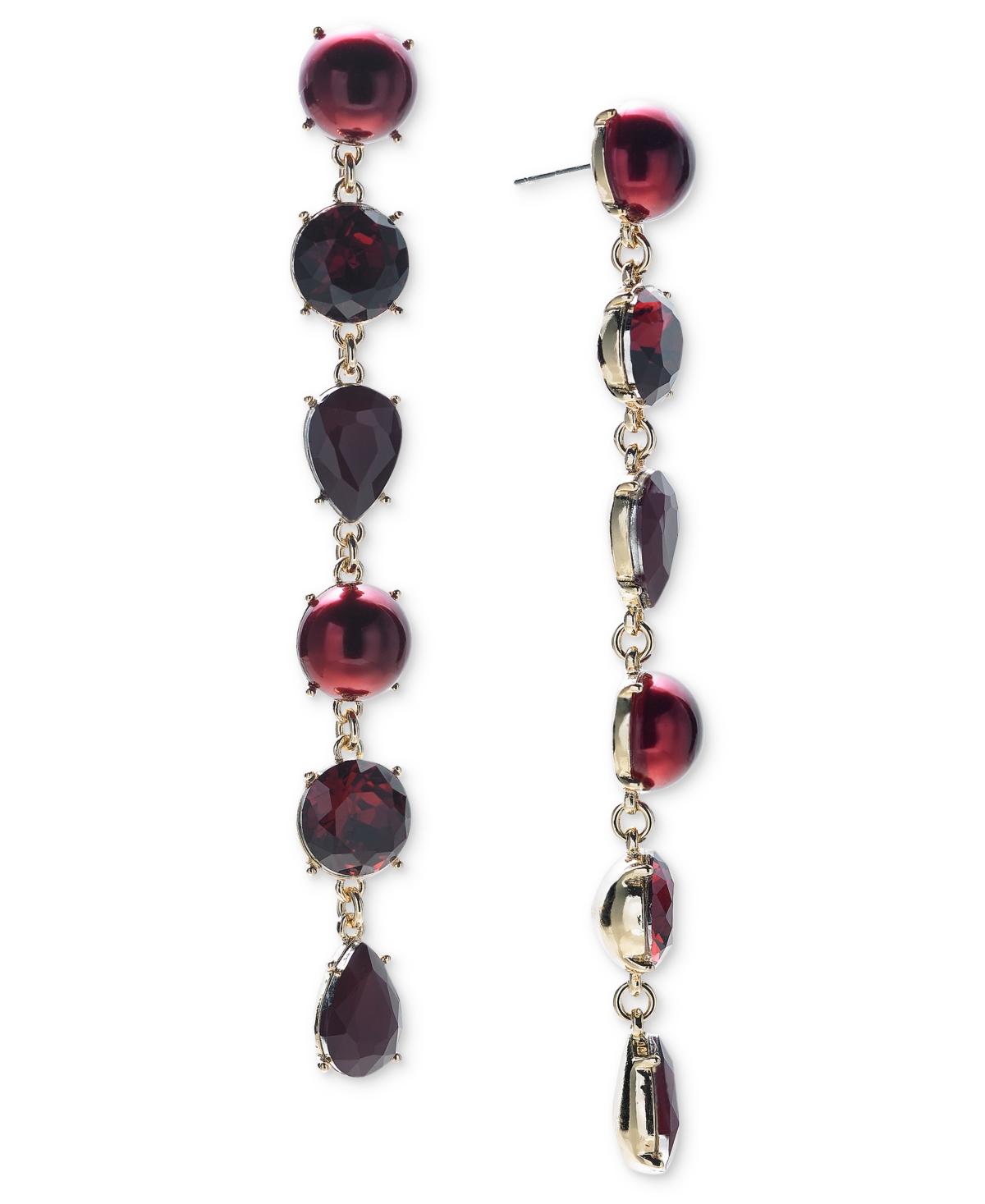 I.n.c. International Concepts Silver-tone Crystal Linear Earrings, Created For Macy's In Burgundy