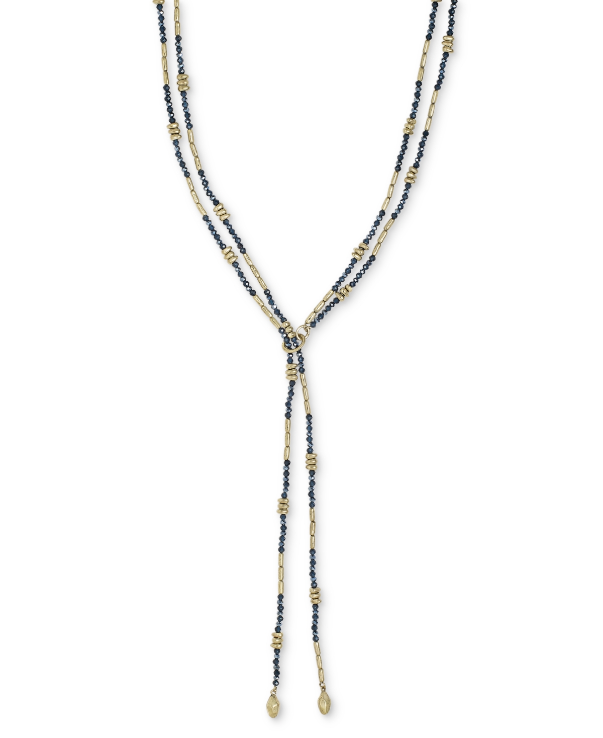 Gold-Tone Beaded Double-Row 36" Lariat Necklace, Created for Macy's - Blue