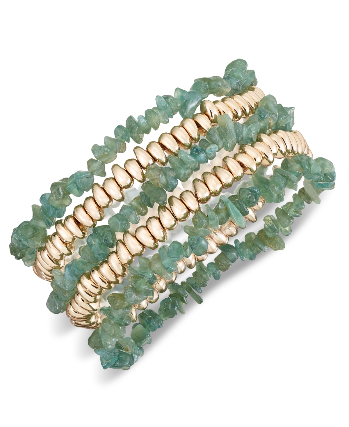 Gold-Tone 5-Pc. Set Mixed Bead Stretch Bracelets, Created for Macy's - Green