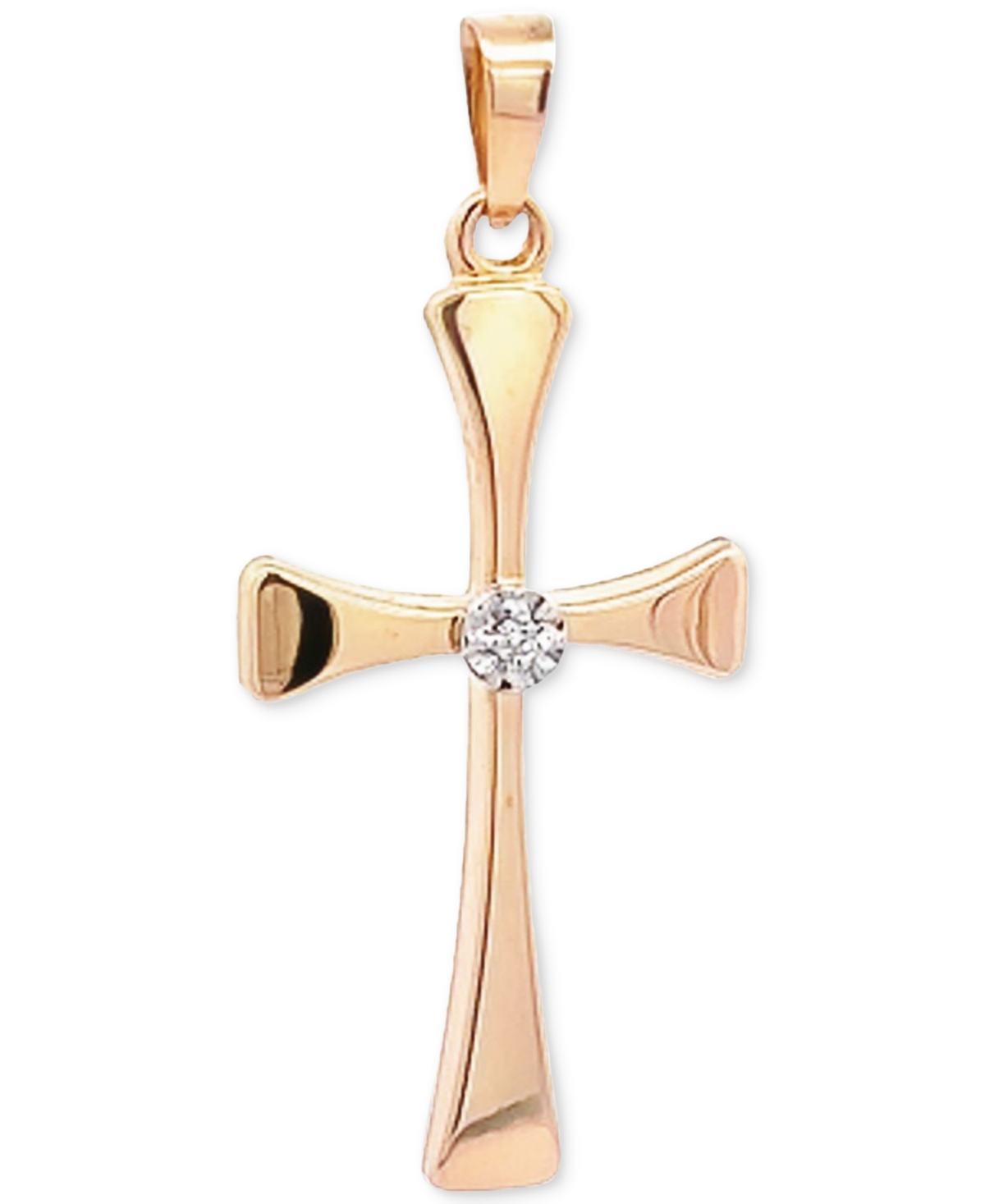 Macy's Diamond Accent Polished Slim Cross Pendant, Created For  In Yellow Gold