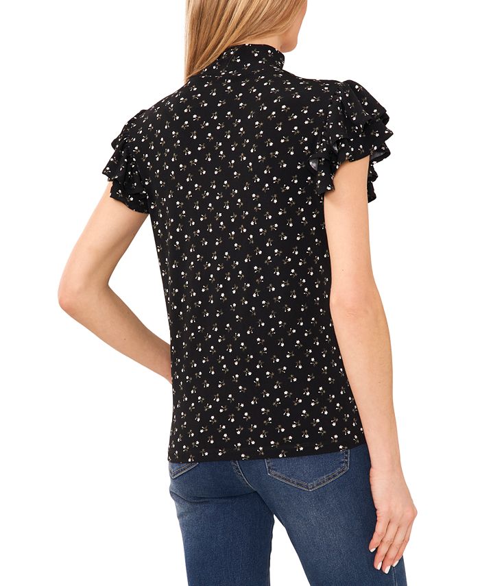 CeCe Womens Embroidered Ribbed Knit Mock Turtleneck Sweater