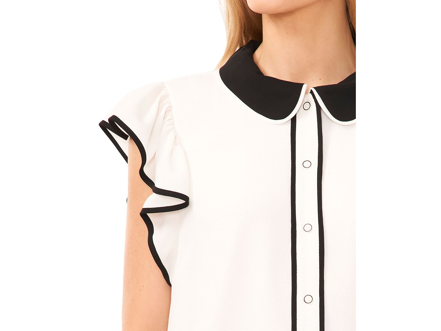 Женская блузка CeCe Contrast Trimmed Flutter Sleeve Blouse, цвет: Слоновая кость — фото 3